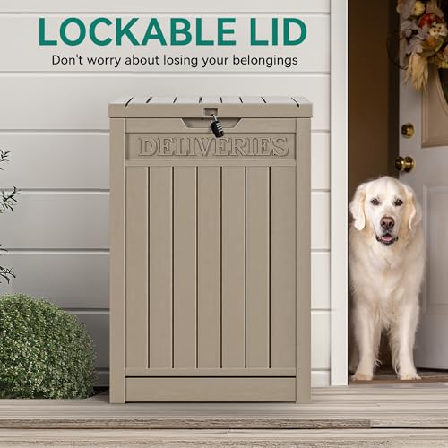 60 Gallon Outdoor Package Storage Box, Double-Wall Resin, Waterproof Deck Box for Porch O69284