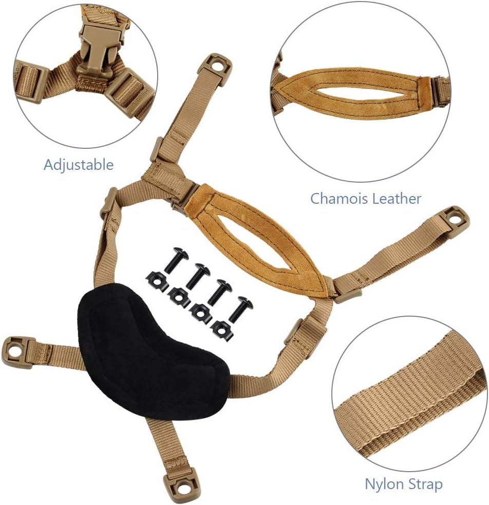 Tactical Helmet Chin Strap 4 Point with Bolts and Screws Tan A6308