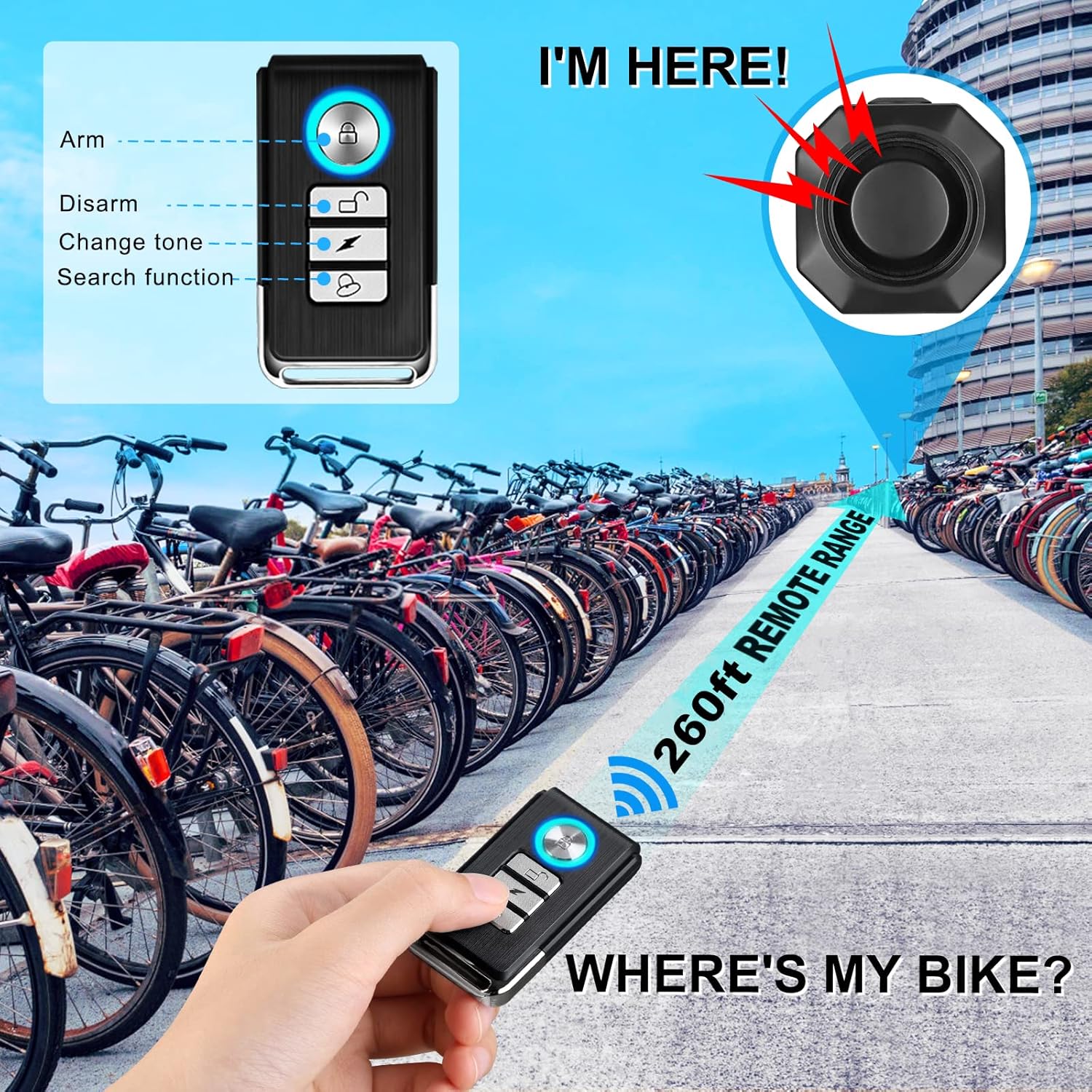 USB Rechargeable Bike Alarm with Remote, 110dB Wireless Anti Theft Vibration Sensor M689445