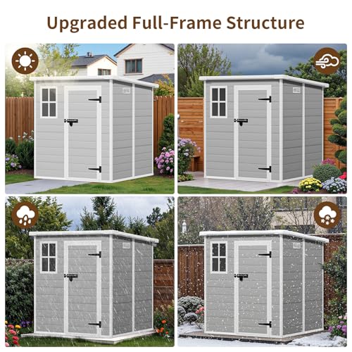 Resin Outdoor Storage Shed with Floor and Window, Lockable Small Tool Shed for Garden Patio Backyard, Light Gray V985