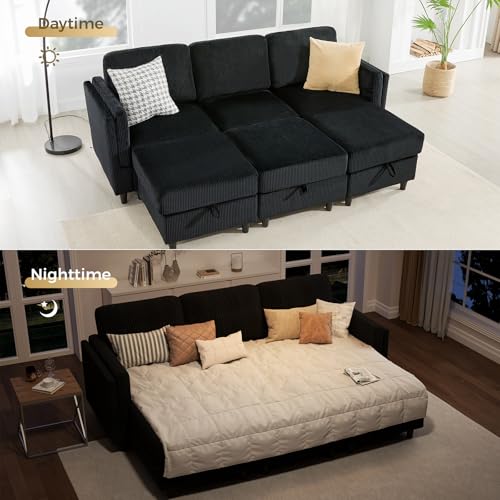 Modular Sectional Sofa Bed with Storage Ottoman, Beige S706