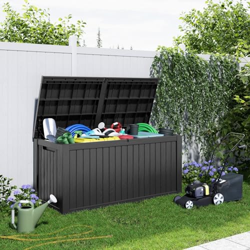 100 Gallon Resin Deck Box, Lockable Patio Outdoor Storage, Waterproof - Black F75230