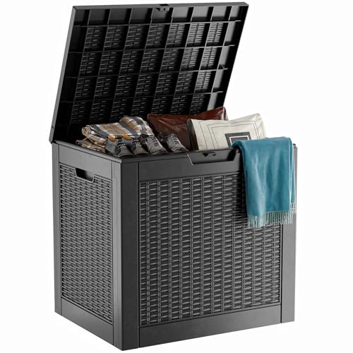 100 Gallon Resin Deck Box, Lockable Patio Outdoor Storage, Waterproof - Black F75230