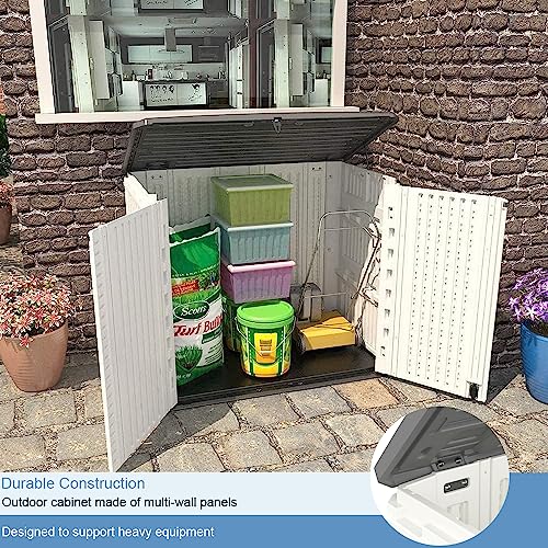 Horizontal Outdoor Storage Shed, 47 Cu.ft Resin Waterproof Cabinet for Garden Patio Backyards F5157