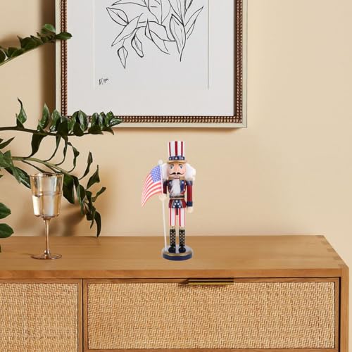 Patriotic Nutcracker Figurines Wooden Soldier Statue with Cane for Independence Day Decoration C859373