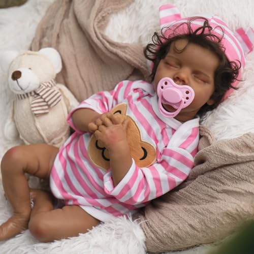 Realistic Reborn Baby Doll with Silicone Soft Body, Black Lifelike Baby Girl with Feeding Kit X111