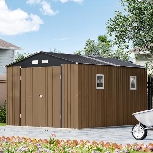 Outdoor Steel Storage Shed with Lockable Doors and Windows E249038