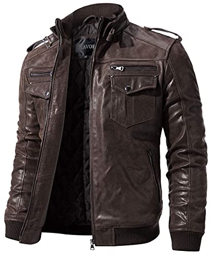 Men Biker Retro Brown Leather Motorcycle Jacket U179