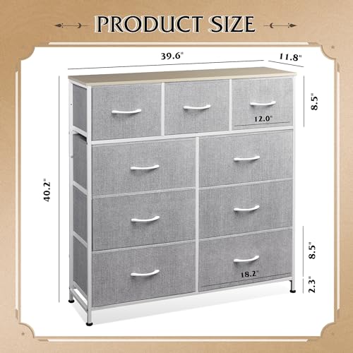9-Drawer Fabric Storage Tower for Bedroom, Closet, Tall Chest Organizer with Steel Frame R839993
