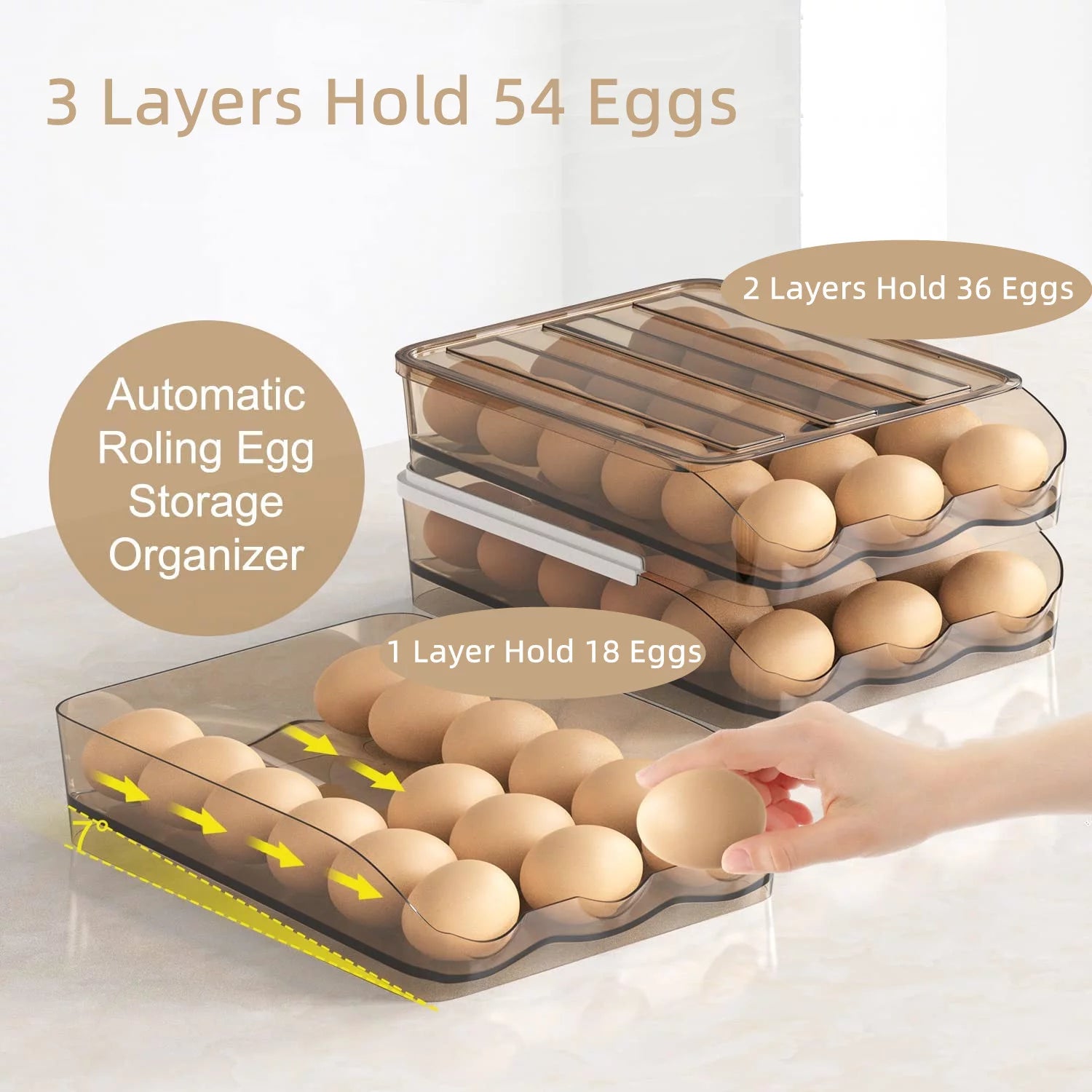 Large Capacity Auto Rolling Egg Holder for Refrigerator, 3 Layers V658816
