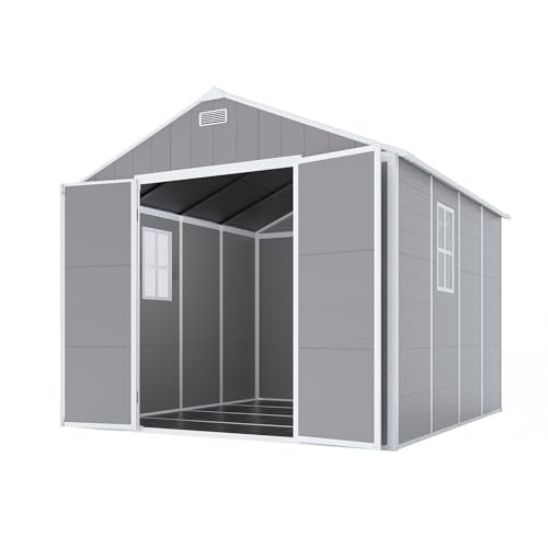 Outdoor Resin Storage Shed 8x8 ft Waterproof Garden Shed with Lockable Doors W96159