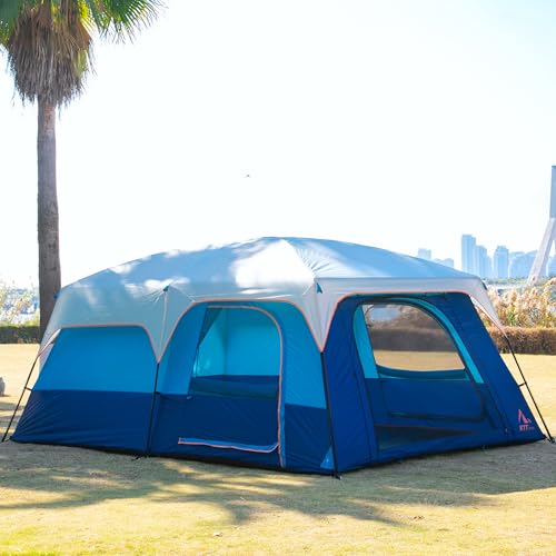 Extra Large Family Cabin Tent for Camping, 2 Rooms, 3 Doors, Waterproof E6603