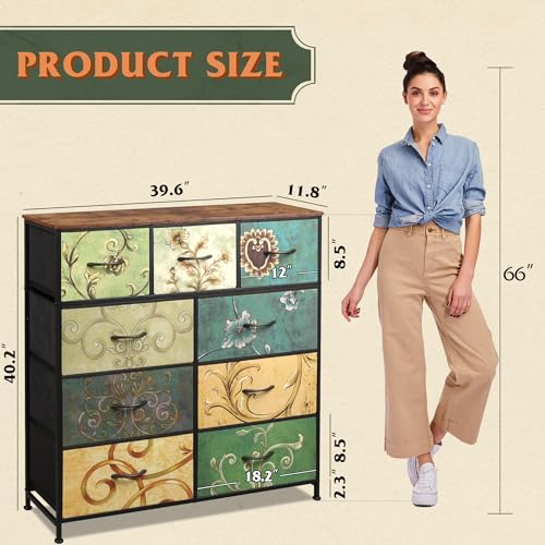 9-Drawer Fabric Storage Tower for Bedroom, Closet, Tall Chest Organizer with Steel Frame R839993