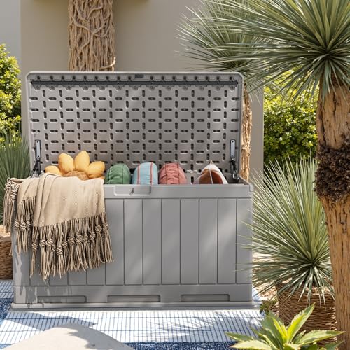 31 Gallon Resin Deck Box Waterproof Indoor Outdoor Storage for Patio Cushions and Garden Tools L90121