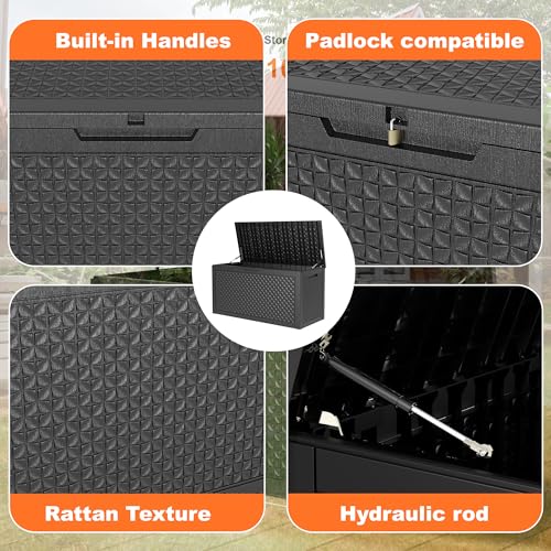 100 Gallon Resin Deck Box, Lockable Patio Outdoor Storage, Waterproof - Black F75230