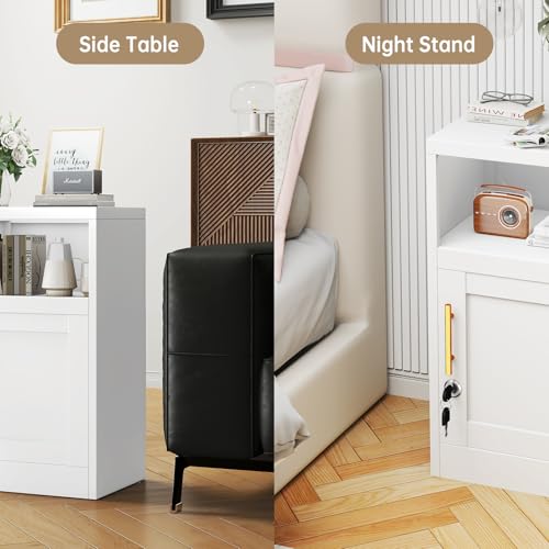 Black Metal Nightstand with Storage Cabinet and Shelves M836