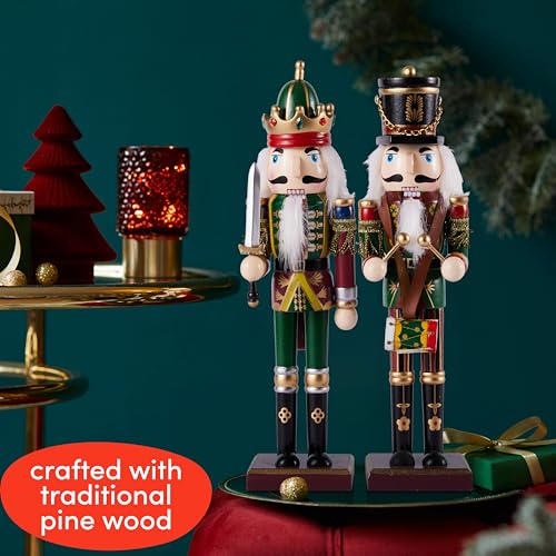 12 Inch Wooden Nutcracker Christmas Decor King & Soldier, Green, 2 Pack E8776