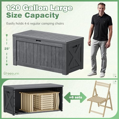 Outdoor Storage Box 120 Gallon with Lock, Resin Deck Box for Patio and Garden A6689