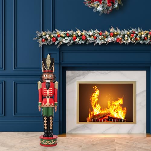 Red and Green Christmas Nutcracker Holiday Decoration, 37-inch Freestanding Resin I1504