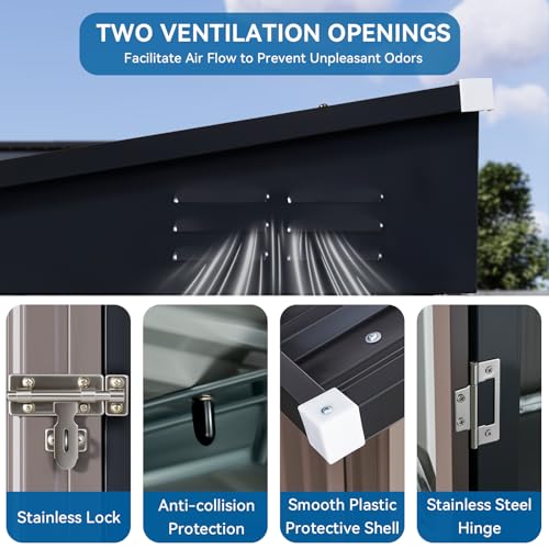Galvanized Steel Storage Shed with Triple Doors, Weatherproof Outdoor Utility Shed P600721