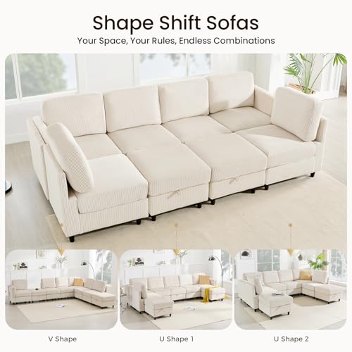 Modular Sectional Sofa Bed with Storage Ottoman, Beige S706