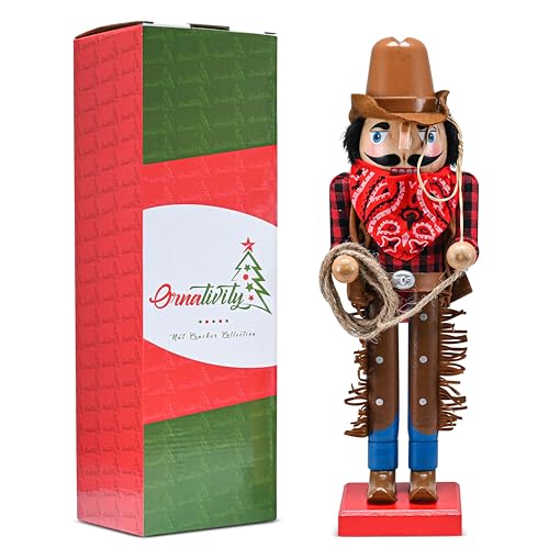 Christmas Western Cowboy Nutcracker Brown Red Wooden Decor 14 Inch X439