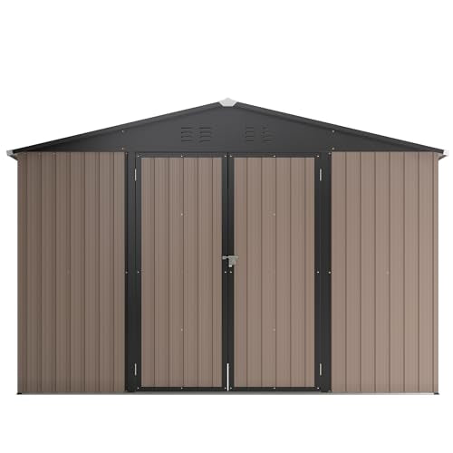 10x10 FT Outdoor Metal Storage Shed with Lockable Doors and Sloped Roof S888926