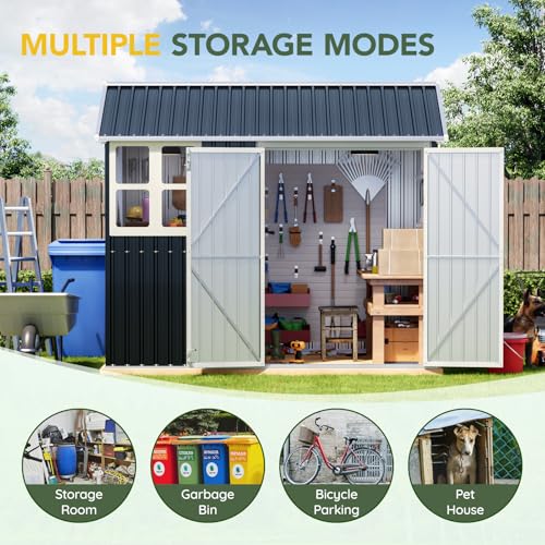 Outdoor Steel Storage Shed with Lockable Doors and Window L987864