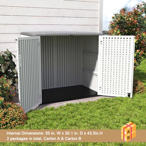 Horizontal Outdoor Storage Shed, 47 Cu.ft Resin Waterproof Cabinet for Garden Patio Backyards F5157