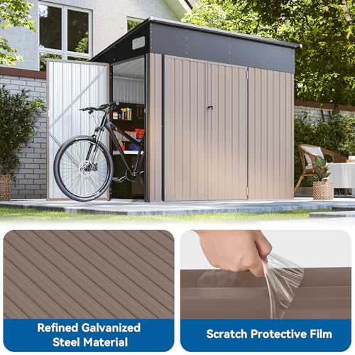 Galvanized Steel Storage Shed with Triple Doors, Weatherproof Outdoor Utility Shed P600721