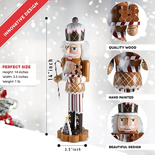 Christmas Candyland Gingerbread Nutcracker Wooden Figure with Candy Cane and Cookies F927