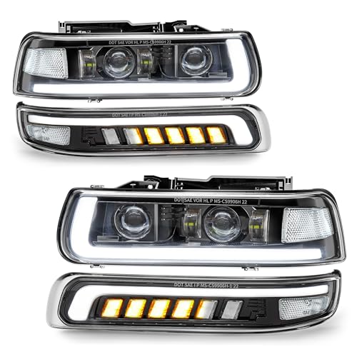 LED Headlights Assembly with Sequential Turn Signal for 1999-2006 Chevy Silverado Suburban Tahoe H92291