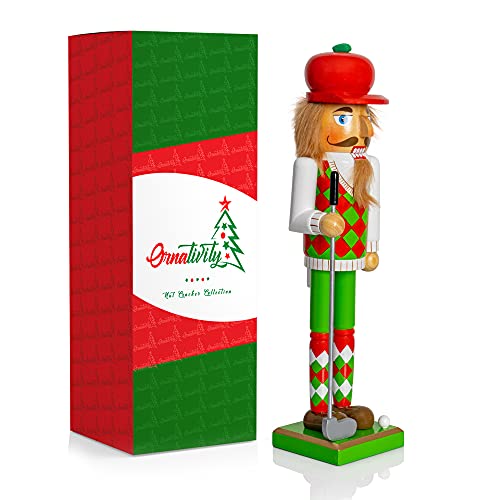 Golf Player Christmas Nutcracker Red and Green Wooden Golfer with Club and Ball 15" X331825