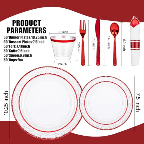 350PCS Clear Plastic Plates with Gold Trim for 50 Guests, Disposable Dinnerware Set O686017