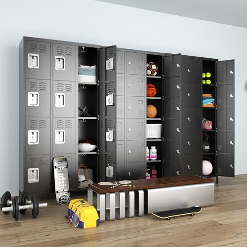 3-Door Steel Storage Locker with Shelves and Hooks I822961