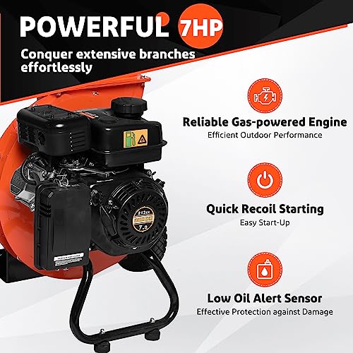 Wood Chipper Shredder Mulcher, 7 HP Gas Powered, 3 Inch Max Capacity C5730