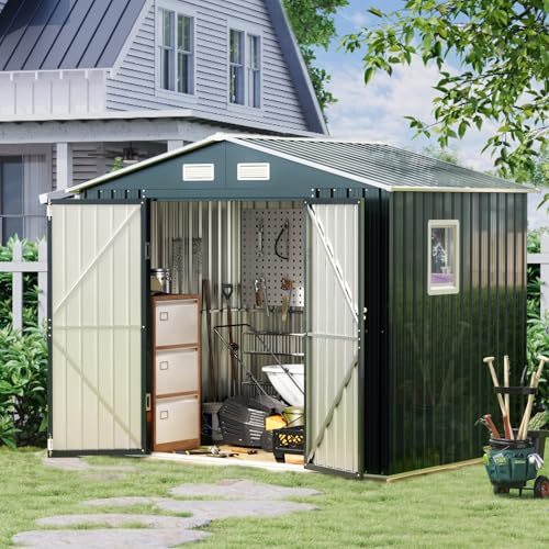 Outdoor Steel Storage Shed with Lockable Doors and Window L987864