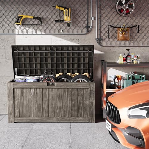 Outdoor Storage Box 120 Gallon with Lock, Resin Deck Box for Patio and Garden A6689