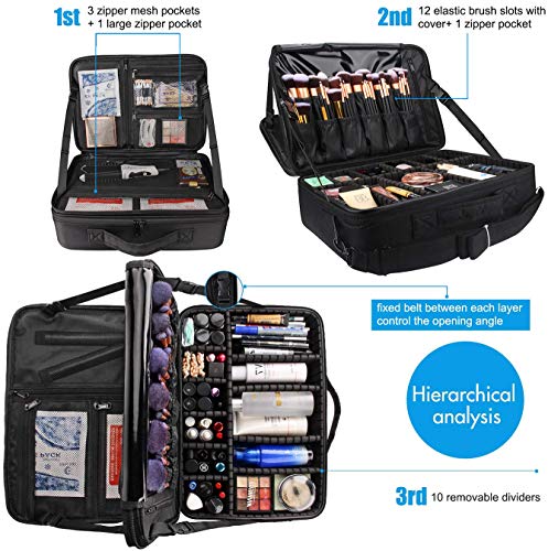 Large Capacity 3 Layer Makeup Case Cosmetic Organizer with Brush Bag R31262