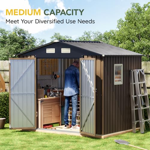 Outdoor Steel Storage Shed with Lockable Doors and Window L987864