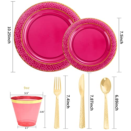 350PCS Clear Plastic Plates with Gold Trim for 50 Guests, Disposable Dinnerware Set O686017