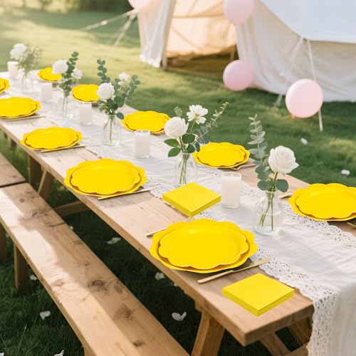 Ivory Paper Plates and Napkins Set for 50 Guests, Disposable Tableware with Utensils M509