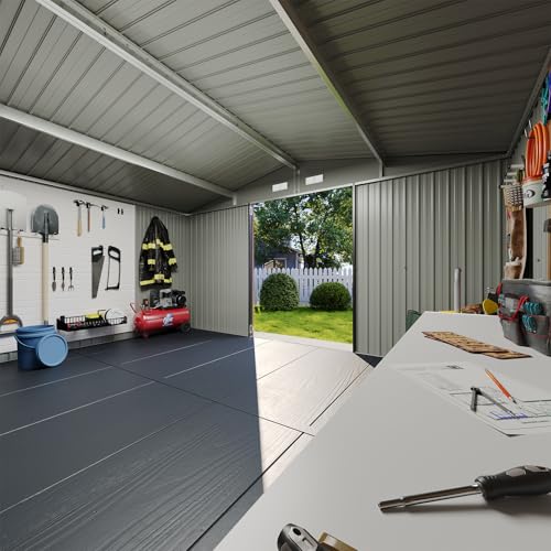 Galvanized Steel Storage Shed with Triple Doors, Weatherproof Outdoor Utility Shed P600721