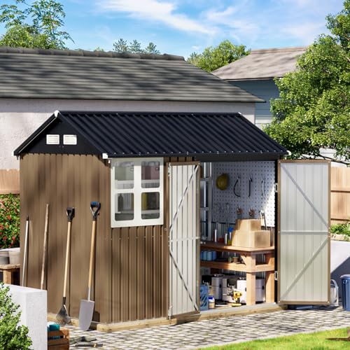 Outdoor Steel Storage Shed with Lockable Doors and Windows E249038