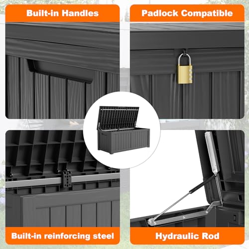 100 Gallon Resin Deck Box, Lockable Patio Outdoor Storage, Waterproof - Black F75230