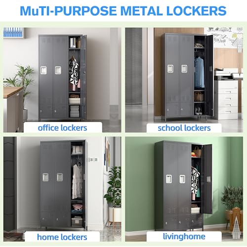 6 Door Metal Storage Locker with 18 Hooks, Black & Dark Grey K6611
