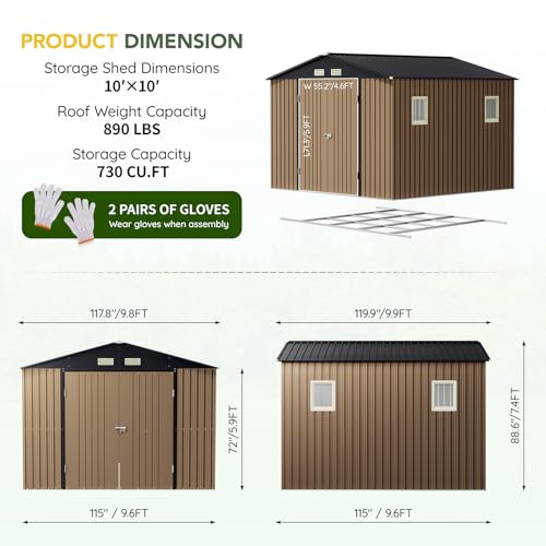 Outdoor Storage Shed 10 x 12 ft Metal Garden Utility with Lockable Doors U582216