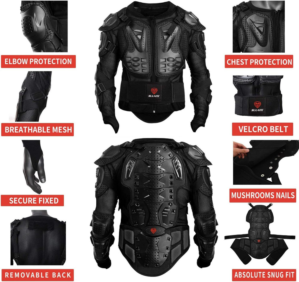 Motorcycle Protective Jacket and Knee Pads Guard Gear, Black Adjustable U324606