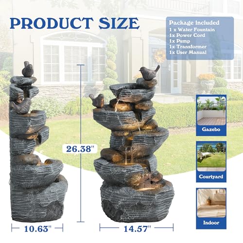 Outdoor Rock Water Fountain with LED Lights for Patio Garden U2471
