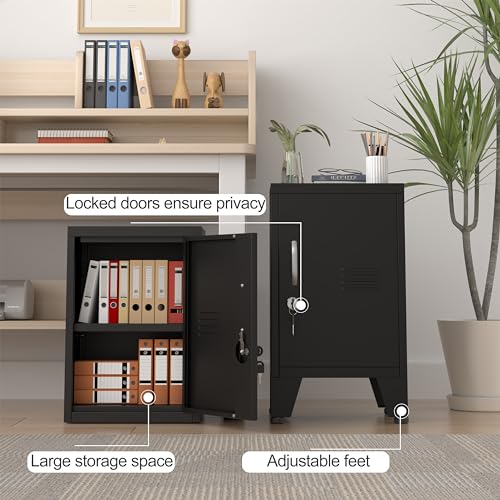Black Metal Nightstand with Storage Cabinet and Shelves M836